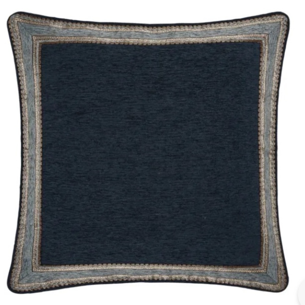 J. QUEEN NEW YORK, Euro Sham, Dark Blue w/Bronze, Silver & Grey Borders NEW